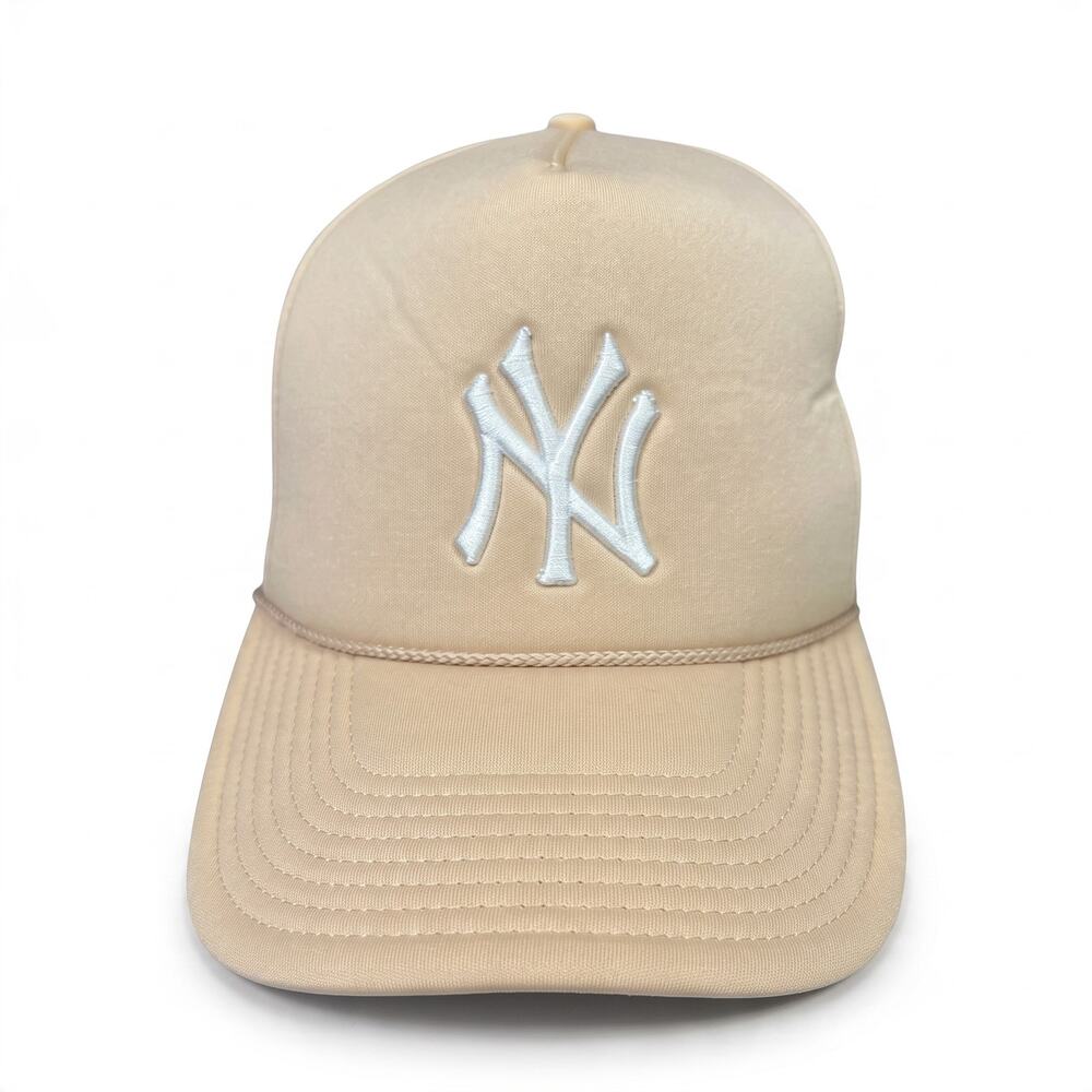 New York Yankees Beige Tan Embroidered Foam Mesh Trucker Hat 47 Brand OSFA NY